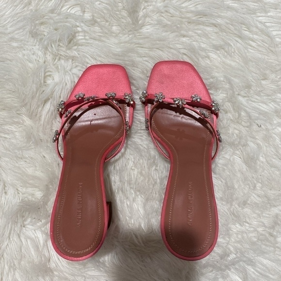 Amina Muaddi Lily‎ slipper 95 Crystal embellished satin heels size 37.5EU - Picture 6 of 14